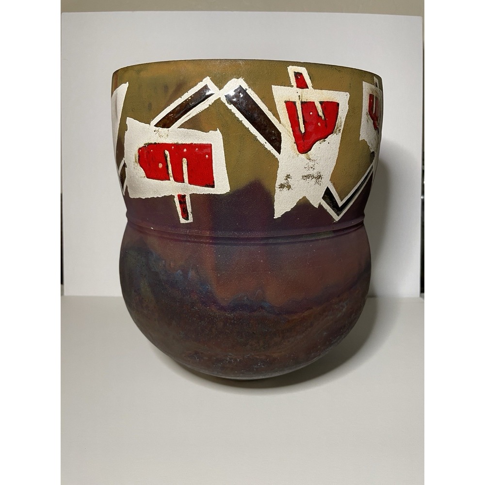Raku Pottery Large Vase Signed by American Art Decor